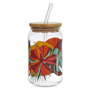 Verre De 45 cl Avec Couvercle En Bambou Et Paille Paradis Exotique - Antilles