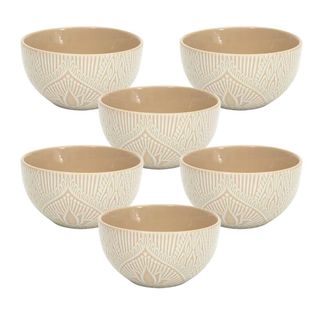 Set De 6 Bols En Céramique Beige Motif Mandala (65cl) - Akka