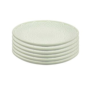 Set De 6 Assiettes à Dessert En Céramique Vert Motif Mandala (ø19,5 Cm) - Akka