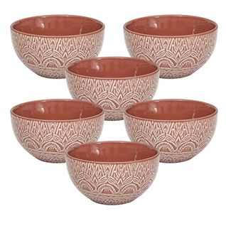 Set De 6 Bols En Céramique Terracotta Motif Mandala (65cl) - Akka