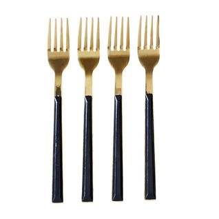 Set 4 Fourchettes à Dessert Inox Doré Manches Noirs En Plastique -