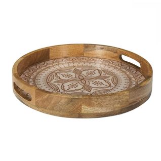 Plateau Rond En Bois De Manguier Avec Motif Mandala Brun (ø35cm) - Mango