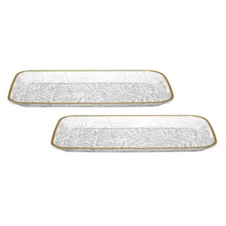 Set De 2 Plats De Service En Plastique Transparent Motif Feuilles Avec Contour Doré (l34 cm) -