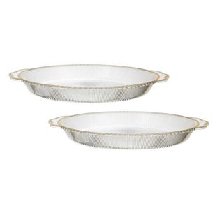 Set De 2 Plats Rond En Plastique Transparent Texturé Avec Contour Doré (l38,5 cm) -