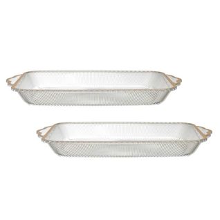 Set De 2 Plats Rectangulaire En Plastique Transparent Texturé Avec Contour Doré (l41 cm) -