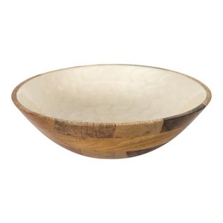 Saladier En Bois De Manguier Avec Intérieur Texturé Nid D'abeille Beige (ø27,5 cm) -