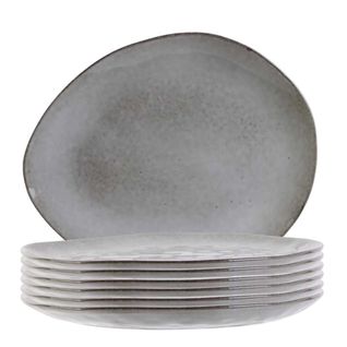 Set De 6 Assiettes Plates Galet En Céramique Au Grés Du Temps Gris (27.5x23cm) - Galet