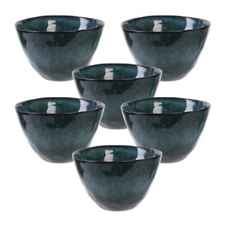 Set De 6 Bols 55cl En Céramique Au Grés Du Temps Bleu - Galet