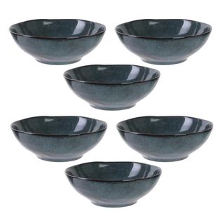Set De 6 Bols 80cl En Céramique Au Grés Du Temps Bleu - Galet