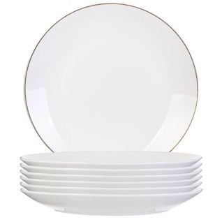 Set De 6 Assiettes Plates Blanches En Porcelaine Avec Liseré Doré (ø26,5 Cm) - Aura