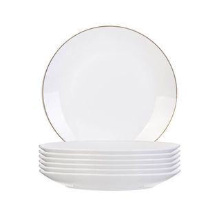 Set De 6 Assiettes à Dessert Blanches En Porcelaine Avec Liseré Doré (ø20cm) - Aura
