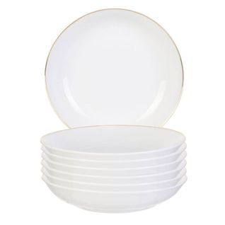 Set De 6 Assiettes Creuses Blanches En Porcelaine Avec Liseré Doré (ø21,5cm) - Aura
