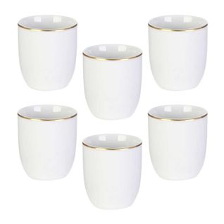 Set De 6 Tasses Blanches En Porcelaine Avec Liseré Doré (18cl) - Aura