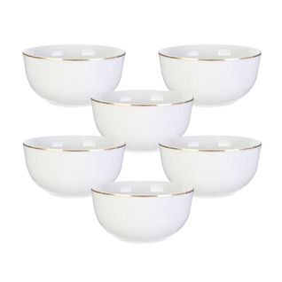 Set De 6 Bols Blancs En Porcelaine Avec Liseré Doré (50cl) - Aura