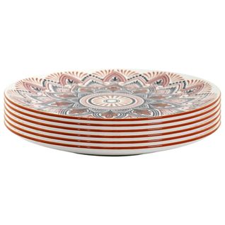 Set De 6 Assiettes Plates En Porcelaine Orange Mandala (ø26cm) - Mandala