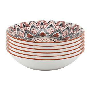 Set De 6 Assiettes Creuses En Porcelaine Orange Mandala (ø20cm) - Mandala