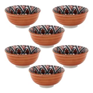 Set De 6 Bols En Porcelaine Orange Mandala (ø12cm) - Mandala