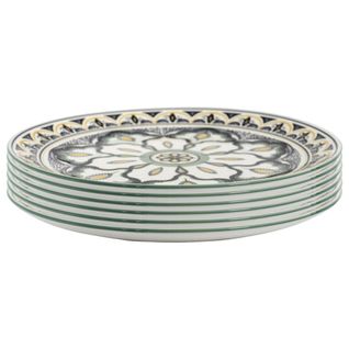 Set De 6 Assiettes Plates En Porcelaine Vert Mandala (ø26cm) - Mandala