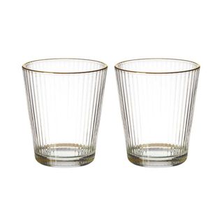 Set De 2 Verres 30cl En Verre Avec Stries Et Liseré Doré -