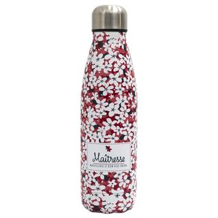 Bouteille De Transport Isotherme 50cl Fleurs Roses Et Inscription "merci Maîtresse" -