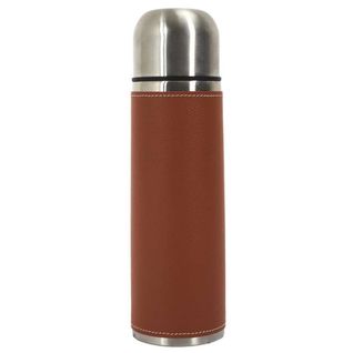 Bouteille De Transport Isotherme 50cl Simili Cuir Marron Avec Avec Bouton Poussoir -