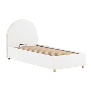 Lit Coffre 90x200cm Tête De Lit Demi-lune Tissu Bouclé Blanc - Connie