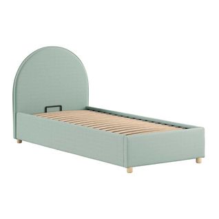 Lit Coffre 90x200cm Tête De Lit Demi-lune Tissu Bouclé Vert Olive - Connie