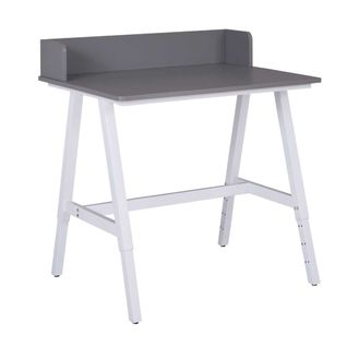 Bureau Enfant Réglable En Hauteur En Mdf Plateau Gris Et Piètement Métal Laqué Blanc - Elion