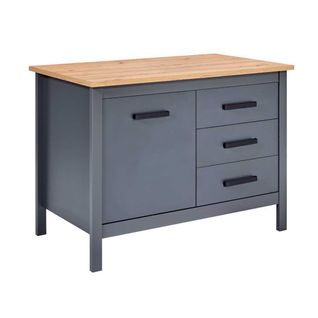 Ilot De Cuisine Anthracite Et Plateau Effet Bois Avec Un Côté 1 Porte 3 Tiroirs Et 1 Côté 2 Étagère