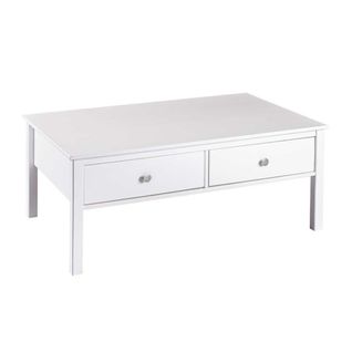 Table Basse 2 Tiroirs En Pin Massif Vernis Blanc - Dorie