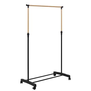 Portant Hauteur Ajustable Sur Roulettes Noir Et Effet Bois -