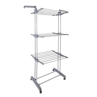 Etendoir à Linge Tour 3 Niveaux 16 Mètres D'étendage Gris Et Blanc -