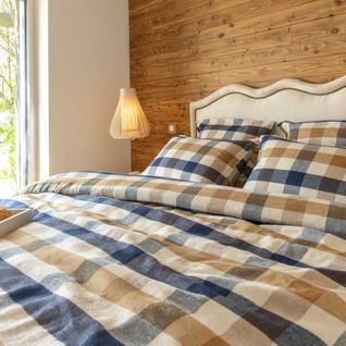 Housse De Couette 240x220cm  En Flanelle De Coton à Carreaux Beige - Bastien