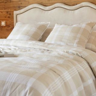 Housse De Couette 240x220cm  En Flanelle De Coton à Carreaux Marron Et Bleu - Hildas