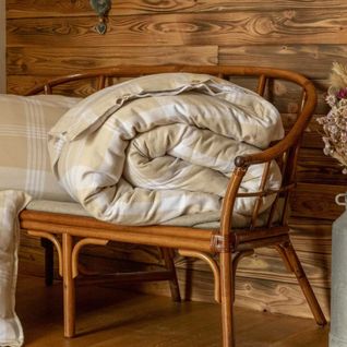 Housse De Couette 260x240cm  En Flanelle De Coton à Carreaux Marron Et Bleu - Hildas