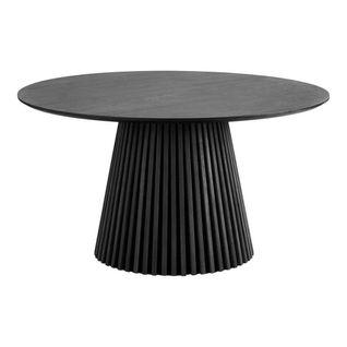 Table Repas Ronde Ø140cm Pied Central Relief Mdf Placage Chêne Noir - Dublin