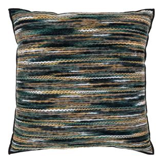 Coussin Déco Carré Recto Rayé Lainage Multicolore Et Verso Noir - Amyra
