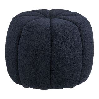 Pouf Rond En Tissu Bouclé Bleu Marine Pieds Mdf - Pumba