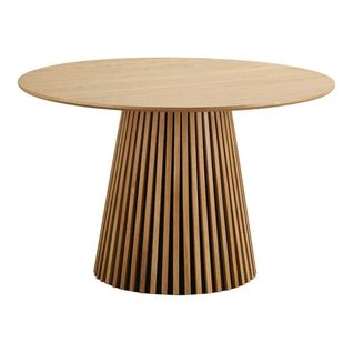 Table Repas Ronde Ø120cm Pied Central Relief Mdf Placage Chêne Clair - Dublin