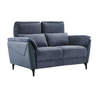 Canapé 2 Places Relax Électrique Bi-matière Tissu Chenillé Et Pvc Bleu - Celeste