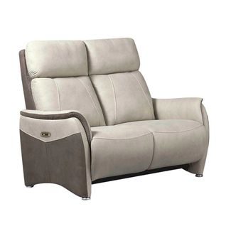 Canapé 2 Places Relax Électrique Tissu Micro Peau Brun Taupe Et Beige Mastic - Sangy