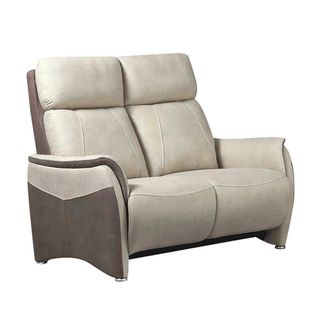 Canapé 2 Places Fixe Tissu Micro Peau Brun Taupe Et Beige Mastic - Sangy