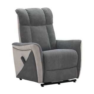Fauteuil Relax Électrique Releveur Bi-moteur Tissu Velours Bicolore Gris Spécial Grande Taille - Me