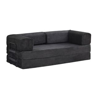 Canapé-lit 2 Places Modulable En Mousse Et Tissu Velours Coloris Noir - Edna