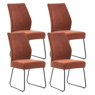 Lot De 4 Chaises En Velours Côtelé Et Pieds En Métal Laqué Coloris Tuile - Alian