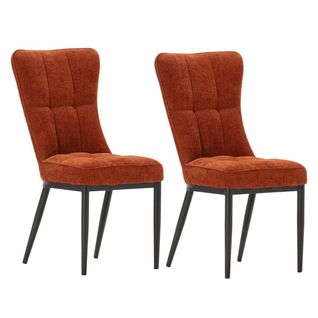 Lot De 2 Chaises En Tissu Polyester Doux Terracotta Et Pieds En Métal Laqué Noir - Damyan