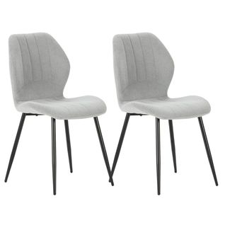 Lot De 2 Chaises En Tissu Polyester Maillé Gris Clair Et Pieds En Métal Laqué Noir - Maldi