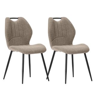 Lot De 2 Chaises En Tissu Polyester Maillé Brun Avec Poignée Et Pieds En Métal Laqué Noir - Milda