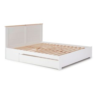 Lit 140x190cm Avec Tiroir En Mdf Et Pin Coloris Blanc Et Naturel - Celan