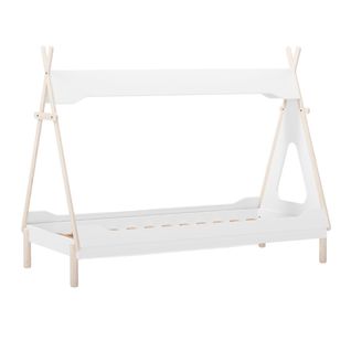 Lit Tipi 90x190 En Mdf Et Pin Massif Laqué Blanc Et Ciré Naturel - Nolian